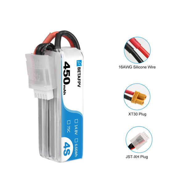 450mah 4s Lipo (2 pack) (Betafpv) (xt30)